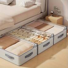 Borsa da comodino, borsa portaoggetti per armadio a cassetti, accessorio per conservare coperte, in tessuto non tessuto spesso, a chiusura lampo, pieghevole, per conservare piumoni in inverno, primavera e estate, per riporre indumenti sotto il letto, accessori autunnali, salvaspazio - nero - Visualizzare 7