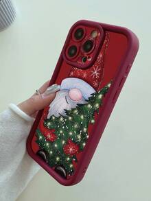 1 pezzo Custodia protettiva per telefono compatibile con 11 Pro Max/12 Pro Max/13 Pro Max/14 Pro Max/15 Pro Max/16 Plus/16 Pro Max, Galaxy A55/A15/S24 Ultra, Redmi, OPPO/Realme, VIVO, Infinix, Honor, One Plus, con motivo di Babbo Natale che tiene un albero di Natale, spessa e antiurto, colore bordeaux