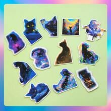 Colorful Space Galaxy Cat Accessories Decoration Fridge Magnet(12 Pack) Fun Tie Dye Merch Party Supplies Accessory Gifts Cruise Door Room Decor  Bumper Cabinets Sticker Decal Reusable - 彩色貓 - 查看 6