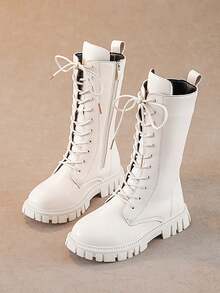 Girls' Fashion Versatile Zipper Lace-Up Tall Boots, Boots