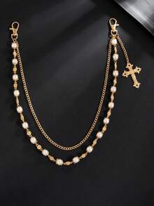 高品质彩色钻石球串珠腰链、身体链、男女手工配饰、时尚珍珠花裤链、男士高端嘻哈小众男士十字架吊坠配饰 - 彩色 - 查看 5