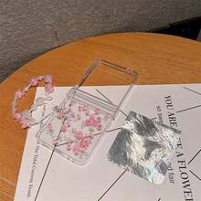 Romantic Rose Flower Folding Phone Case With Chain, Suitable For Samsung Galaxy Z Flip3 5G/Galaxy Z Flip 4 5G/Galaxy Z Flip 5 5G/Galaxy Z Flip 6 5G/Galaxy Z Flip 7 5G Foldable Phones - Pink - View 4