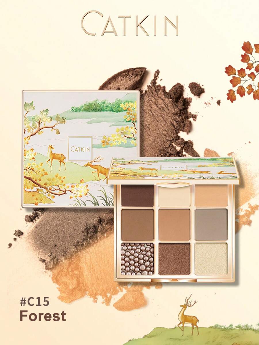 CATKIN 9-Color Matte & Shimmer Eyeshadow Palette, High Pigment Matte & Pearl Eyeshadows, Neutral Eyeshadow Palette, C15 Forest - C15 Forest - 查看 1