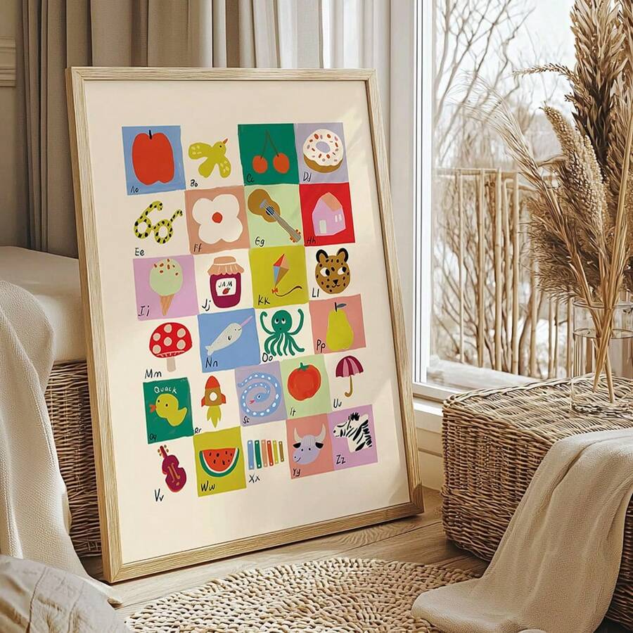 1 peça tela 2D sem moldura inspiradora estilo art déco retrô retrato orientação decoração de parede, tema de alfabeto e números, cores brilhantes, design educacional ABC e 123, com material de tela, para decoração de sala de aula, escritório em casa, adequado para todas as idades