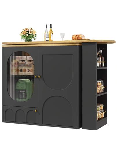 Sairedel Wit 360° Rotating Bar Tafel Storage Space Kitchen Isl 138x39x102cm Doors, Door Shelves Removable Dividers, As Dining Counter view 10