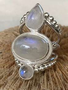 1 chiếc nhẫn đá quý mã não đen tự nhiên chạm khắc hình hoa hướng dương, kiểu dáng cổ điển, màu bạc, dành cho nữ, thích hợp cho các buổi đi chơi, dịp đặc biệt và sự kiện trang trọng. - Bạc - Xem 5