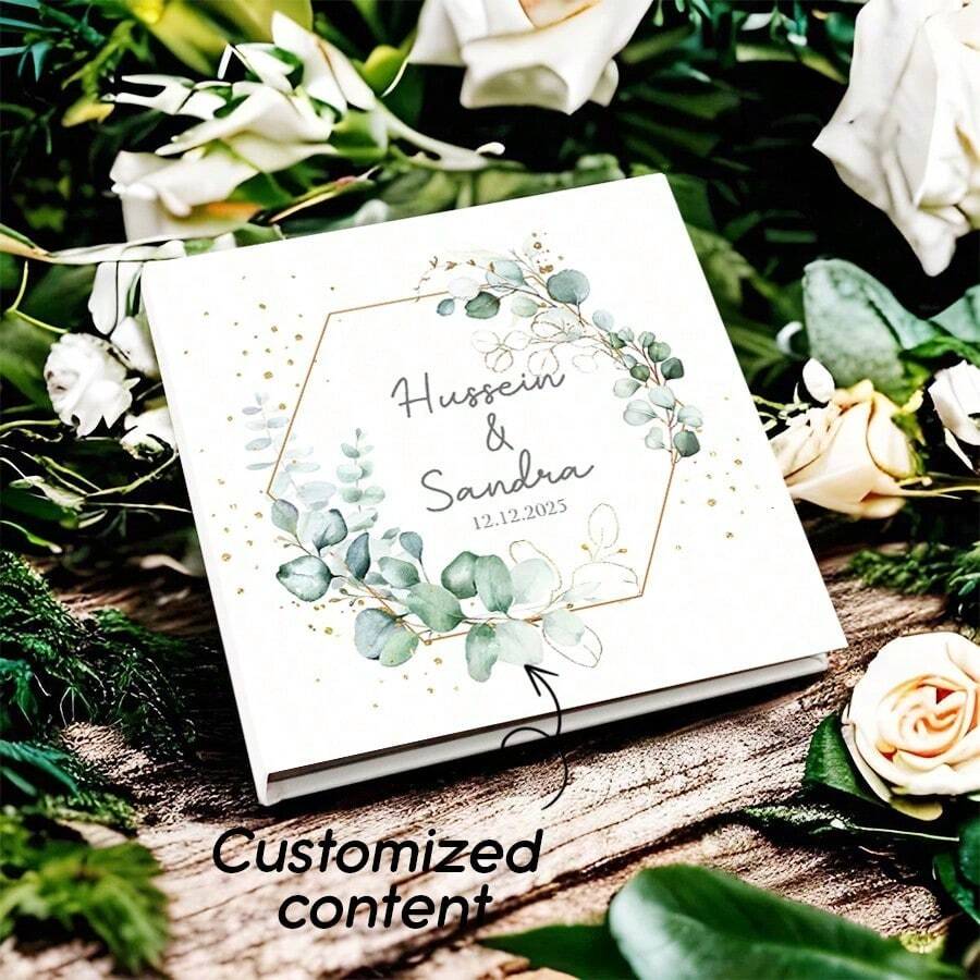 Personalized Leaf-Themed Wedding Guestbook, Square Wedding Guestbook, Wedding Guestbook With Initials, Hardcover Wedding Guestbook Photo Album, Wedding Guestbook, Custom Eucalyptus Wedding Guestbook, Wedding Anniversary Album, Wedding Scrapbook, Wedding Anniversary Album, Single-Sided Custom Wedding Anniversary Album, 36-Page Wedding Anniversary Album, Custom Guestbook, Wedding Essential. - Multicolor - View 1