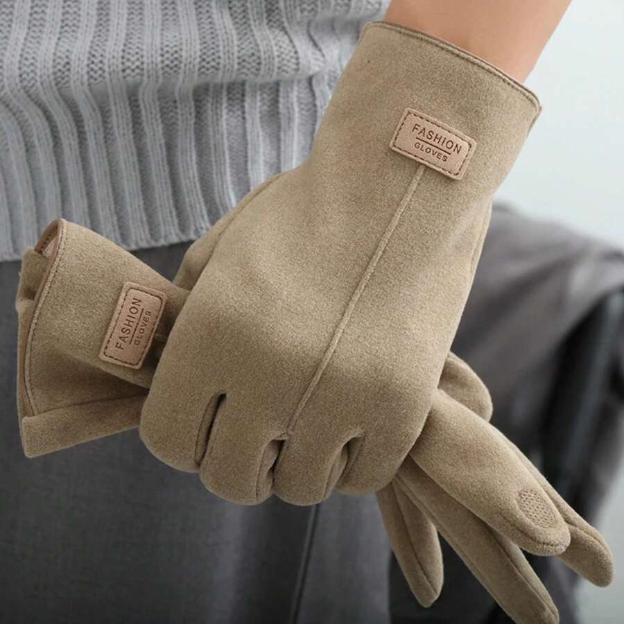 Guantes de invierno para hombre con pantalla táctil cálida, además de terciopelo interior de gamuza, moda Simple, sólido, grueso, para ciclismo al aire libre - Negro - Ver 1
