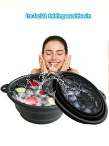 1个家用冰碗，硅胶面部冰疗浴盆，适用于户外，可折叠美容工具冰浴碗，内置冰格，便携式硅胶面部冰浴碗，用于冷疗、紧致肌肤和缓解痤疮，紧凑可折叠洗脸盆，适合日常居家和旅行使用。