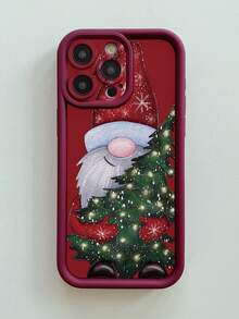 1 pezzo Custodia protettiva per telefono compatibile con 11 Pro Max/12 Pro Max/13 Pro Max/14 Pro Max/15 Pro Max/16 Plus/16 Pro Max, Galaxy A55/A15/S24 Ultra, Redmi, OPPO/Realme, VIVO, Infinix, Honor, One Plus, con motivo di Babbo Natale che tiene un albero di Natale, spessa e antiurto, colore bordeaux
