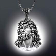 Source Religious Jesus Pendant Necklace - Vintage Christian Jewelry With Crown Of Thorns, Heavy-Duty Chain For Women, Everyday & Special Occasions - Spiritual Religious Gift For Christians, Meaningful Accessory, Hiphop Style Jewelry, Intricate Detailing - 復古銀色 - 查看 2
