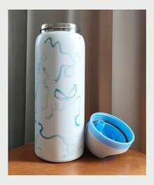 OWALAs Blue Silk Ribbon Cup 24oz/32oz. Vacuum Flasks & Thermoses Water Bottle. Stainless Steel Water Bottle With Straw. Can Be Used For Outdoor Sports, Heat Preservation Time Cold And Hot Water Can Be Insulated, Frozen Drinks, Beautiful Appearance, Exquisite Workmanship, Suitable For Camping, Work, Indoor Use.Halloween Gifts, Christmas Gifts, Gift-Giving. - Ruy băng xanh - Xem 4