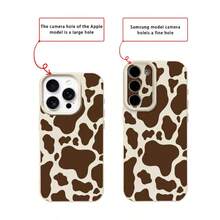 1 pieza Funda de teléfono de TPU con estampado de vaca marrón retro, elegante y juguetón, compatible con iPhone - Blanco - Ver 7