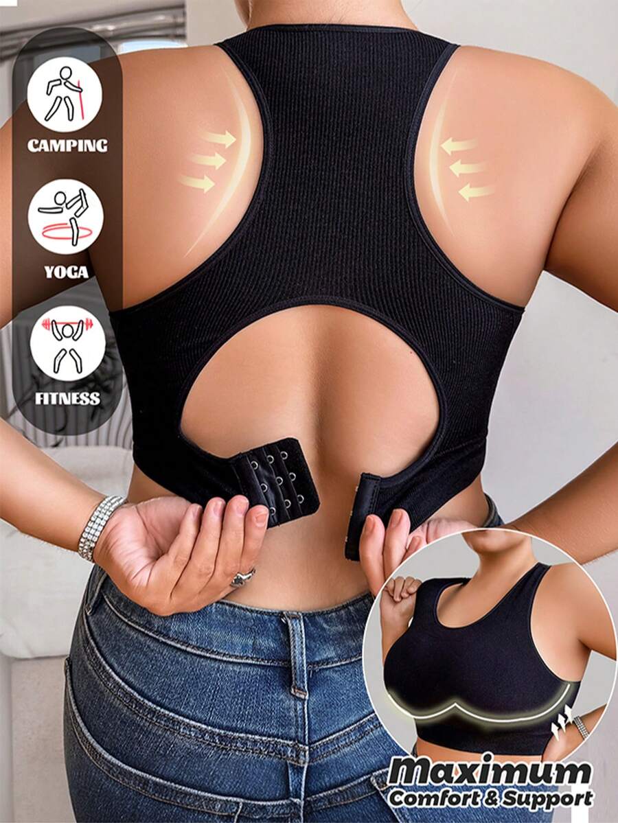 Seamless Shock-Absorbing Sports Bra, Suitable For Running, Back Support, Wireless, Women's Comfortable Sports Bra Underwear, With Padding, Breathable Seamless Soft Top Bra, Wireless Sports Camisole Underwear, Yoga Basic Sports Bra Curve, Summer Bra