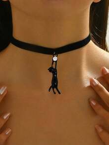 1 Peça Colar Gargantilha Pingente de Gatinho de Halloween, Doce e Ousado / Estilo Gótico Escuro de Halloween, Colar de Pingente de Gatinho de Veludo Preto, Novo Estilo de Colar de Halloween