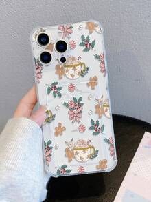 1pc Fashion Full-Screen Christmas Gingerbread Man, Bow, Lollipop Pattern Transparent TPU Shockproof Phone Case Compatible With Apple XS/XS Max/XR/11/12/13/14/14 Plus/15/15 Plus/16/16 Plus/7/8 Plus And Other Models
