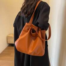 New Stylish Large-Capacity Women's Tote Bag, Versatile For Casual Wear, Retro PU Soft Leather Shoulder Bag Suitable For Daily Use, Commuting, And School. - Brown - View 3