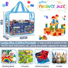 1pc Transparent Toy Storage Bag With Zipper And Label, Reusable Clear PVC Toy Organizer Pouch For Tabletop Games, Building Blocks, Puzzles, Toys, Nursery Storage - Multicolor - View 4