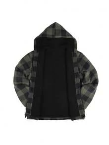 Men's Winter Jacket, Hoodie,Heavy Thick Flannel Plaid Jacket Sherpa Fleece Lined Hoodies For Men Zip Up Winter Warm Coat Buffalo Zipper Sweatshirt - 綠色格 - 查看 8