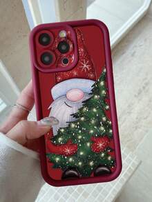 1 pezzo Custodia protettiva per telefono compatibile con 11 Pro Max/12 Pro Max/13 Pro Max/14 Pro Max/15 Pro Max/16 Plus/16 Pro Max, Galaxy A55/A15/S24 Ultra, Redmi, OPPO/Realme, VIVO, Infinix, Honor, One Plus, con motivo di Babbo Natale che tiene un albero di Natale, spessa e antiurto, colore bordeaux