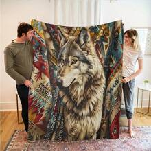 GEL HUT MUN 1pc Vintage Totem Wolf Soft Fleece Blanket - Comfortable, Multipurpose Gift For Siblings, Suitable For Bedroom, Sofa, Office, Bed, Camping And Travel - All Cozy, Soft, Warm, Durable Throw Blanket, Autumn Blanket, Plush Blanket, Blanket And Throw, Fluffy Blanket, Bedding, Sofa Throw, Soft Blanket, Decor, Room, Personalized Blanket - Multicolor - View 10