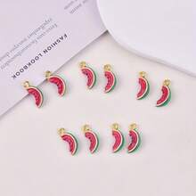 10入組時尚3D西瓜、草莓、檸檬、蘋果、桃子形合金滴油DIY珠寶吊墜，可用於女士耳環和項鍊飾品裝飾
