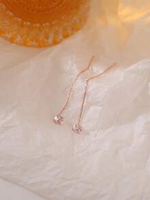 1 Pair Minimalist Zirconia Stone Circular Tassel Ear Cuffs, Suitable For Women's Daily Wear