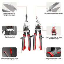 10" Heavy-Duty Aviation Snips – Multi-Directional Metal Sheet Cutter | Chrome Vanadium Steel Blades & Ergonomic Grip | Industrial-Grade Right/Straight Cut Scissors (2025 Upgraded) - Red - View 4
