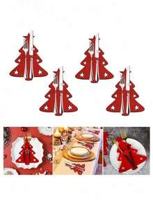 1/6/12-Piece Felt Mini Christmas Trees & Christmas Tree-Patterned Knife Sets – Ideal For Fork/Spoon Pouches, Christmas Decorative Knife Sleeves, Utensil Holders, Placemats & Napkins, Perfect For Home & Party Dining Kitchen Decoration