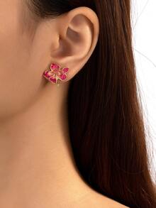 1 Pair Fashionable Floral Enamel Dangle Earrings, Suitable For Party, Daily Wear, Valentine's Day Gift