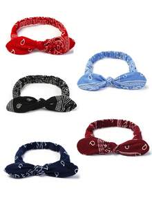 1件佩斯利花纹印花发带，复古蝴蝶结弹力发带，女士佩斯利花朵兔耳头巾，适合节日装饰，米老鼠耳朵头巾发带吸汗带，适合上学、大学、秋冬季节佩戴，女士度假装扮发饰，优雅围巾，柔软头巾