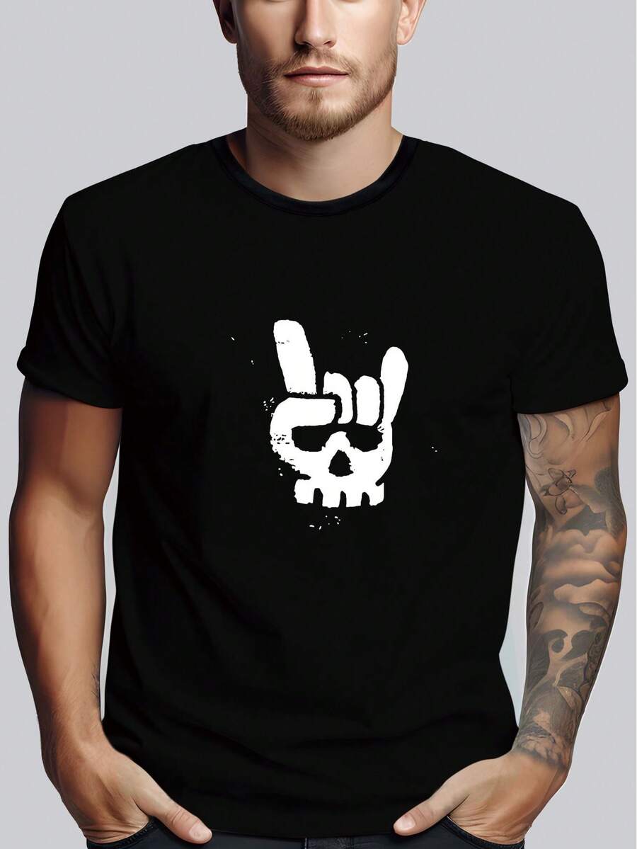 Magliette da uomo,Rock and Roll Print Tee Shirt, Tees for Men, Casual Short Sleeve T-shirt for Summer