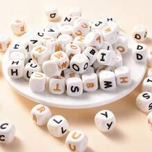 10pcs 12mm Simple Style White Base Black Letter + White Base Gold Letter Silicone Beads, DIY Jewelry Making Initial Letter Festival Gift Decorative Beads