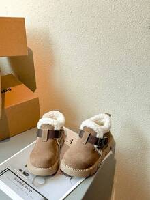 1 Pair Fashionable Winter New Faux Deer Suede Non-Slip Wear-Resistant Dry Comfortable Thick Lining Warm Boots For Girls, Suitable For Indoor And Outdoor Activities