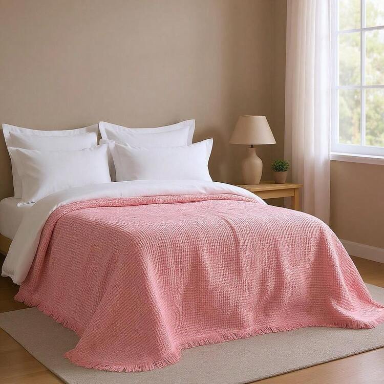 MADE IN TURKEY King Size Bedspread – 100%  Cotton – 200x220 Cm – Breathable &  Coverlet - Pink - View 3