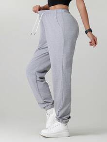2pcs Women's Solid Color Casual Pants With Pockets, Versatile For Daily, Hiking, Running, Cycling, Walking, Jogging Spring Sports - Grey - View 8
