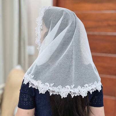 Véu Ccb Congregação Cristã Renda Guipir Floral Adulto Redondo de Bico (ArieI)