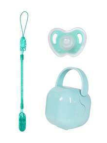 KUNT 3 Stücke Baby Schnuller + Schnuller Aufbewahrungsbox + Verlust-Verhinderer Kette, Baby Schnuller Box Kunststoff Schnuller Box Beißring tragbar