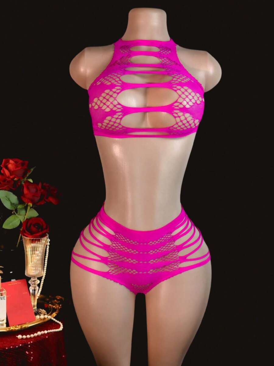 2 piezas Lencería sexy Conjunto de lencería de body de encaje para mujer