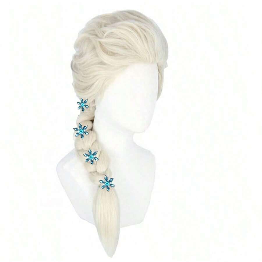 Princess-Inspired Heat-Resistant Snowflake Wig With Braids, Perfect For Halloween, Christmas & Thanksgiving Cosplay Parties Wig