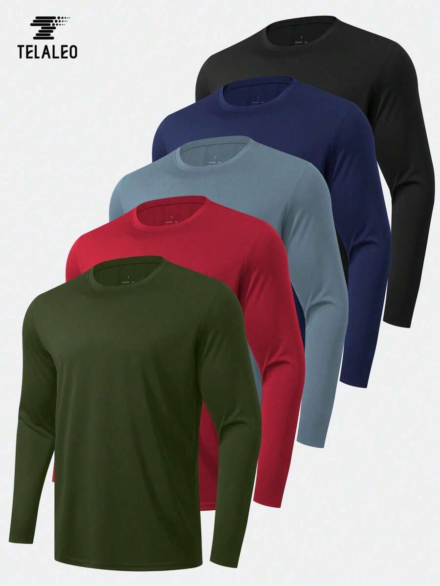 TELALEO 5 Packs Long Sleeve Shirts For Men Plus Size Casual Workout Shirts Tee Shirts