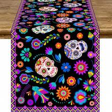 1pc Mexican Style Skull Table Runner, 13x72 Inches, Mexican Carnival Party Table Runner, Suitable For Day Of The Dead, Halloween Party Supplies, Restaurant And Home Decor, Holiday Dining Table Decoration - Multicolor - View 13