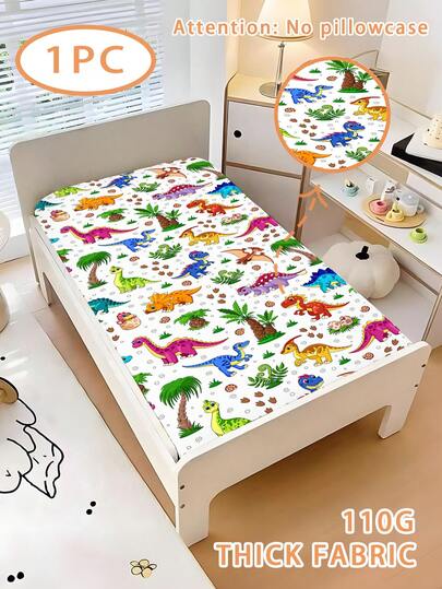 1 Stück 110g Bunte Dinosaurier Wald Thema Baby Bettwäsche, Kinderbettwäsche, Baby Patchwork Bettwäsche, 3D bedruckte Cartoon Bettwäsche aus 100% wassergewaschener Mikrofaser (1 Betttuch, ohne Füllmaterial), geeignet für alle Jahreszeiten, geeignet für Jungen und Mädchen Studentenwohnheim Einzelbett (Betttuchseitenhöhe 15cm) Bunte Dinosaurier