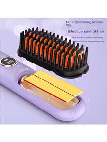 Cordless Hair Straightener Brush-Portable Straightening Comb, 2000mAh Batt, Plasma Tech, 9 Temp-Settings & LED Display, For Travel & Home Battery Capacity 2000mAh