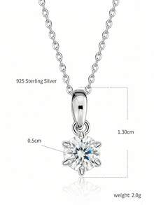 1件925銀0.5ct 6爪圓形透明無色莫桑鑽石項鍊，適合婚禮新娘。 - 銀色 - 查看 9