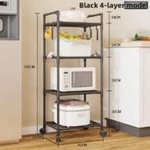 1件装多层厨房收纳架大容量落地多层家用微波炉架多功能储物架加厚烤箱碗架可拆卸移动适用于厨房、卧室、浴室、门厅等 - 黑色 - 查看 11
