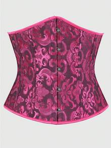 Vintage Jacquard Lace-Up Back Fishbone Corset Bustier Top, Fashionable Outerwear Waist Cincher Bodysuit, New Year Party, Valentine's Day, Holiday Tops, St. Patrick's Day Outfit, Halloween Costume