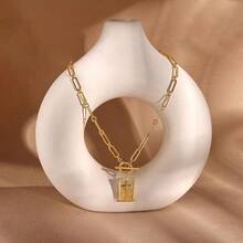 1 pieza Collar con colgante de cruz de oro y plata para mujer, collar con colgante de cruz rectangular con broche de palanca, collar con cadena de clip de papel delicado, regalo de joyería religiosa para la fe cristiana, , primera comunión, material de aleación de zinc - Etiqueta cruzada - Ver 9