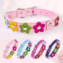 Collar de perro con estampado floral rosa - Soporte de etiqueta de identificación de PU, hebilla de metal ajustable, collar lindo para perros pequeños y medianos - Atuendo para fiesta de cumpleaños, paseos diarios (Patrones florales multicolor), Mascotas conscientes de la moda
