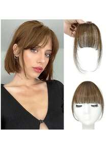 Air Bangs Hairpieces Hair Women Natural Black Light Brown Bangs Hair Clips For Extensions Fake Air Bangs Hair Clip-In Extension Fake Fringe Natural Halloween Day False Hairpiece For Women Clip In Bangs Human Hair Wispy Bangs Clip In Bangs For Women, Faux Bangs, Bangs Fringe With Temples Hairpieces For Daily Wear, Curved Bangs Women's Natural-Looking Clip-In Bangs With Sideburns – Hairpiece For Everyday Elegance
